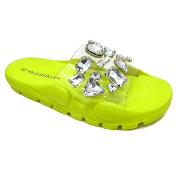 Lime green rhinestones slide ons - Picture 1 of 2